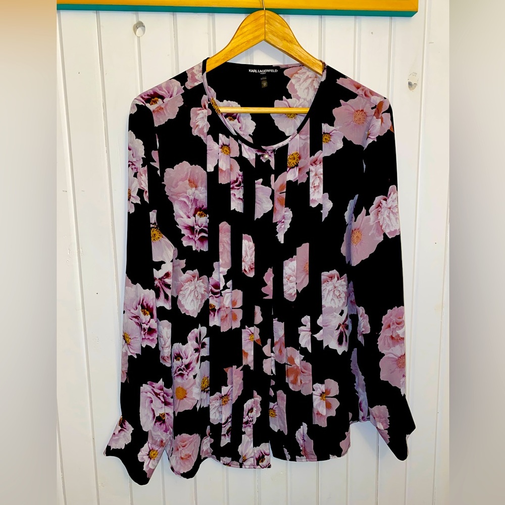 Karl Lagerfeld Pearl Floral Pleat Blouse XL